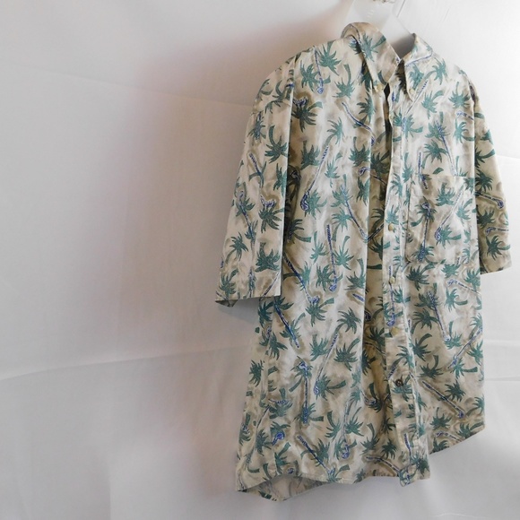 Bugle Boy Mens Hawaiian Palm Trees Shirt Large Blue Short Sleeve Button Front - Picture 3 of 8